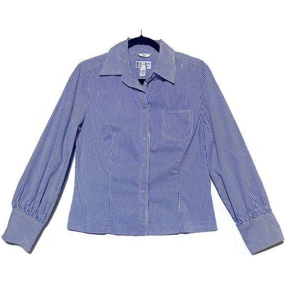 Talbots Snap-Front Top Women's Size 12 Blue With White Stripes Long Sleeve - Picture 1 of 8